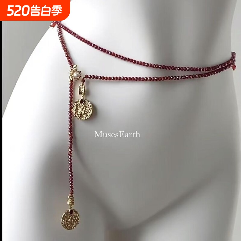 尼罗河红鸢腰链毛衣链长款项链红色招财串珠腰带腰封配饰森系配饰