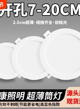 超薄led筒灯嵌入式开孔2.5寸3.5寸4寸6寸8寸天花灯家用客厅牛眼灯
