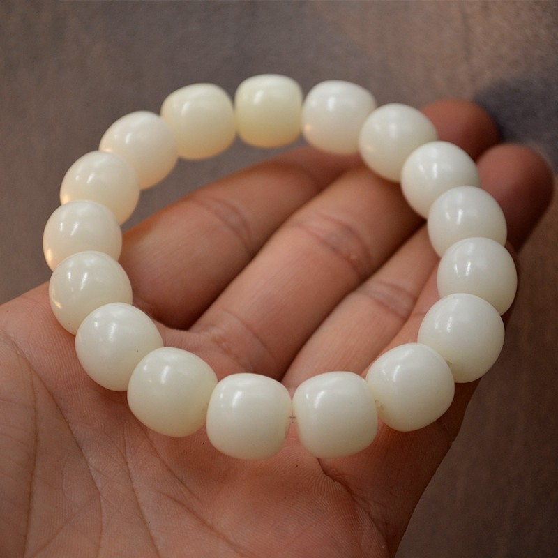精工平口天然白玉菩提根老型桶单圈绕指柔男素佛珠文玩串手链女