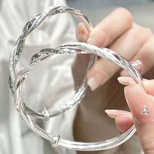 正品 足银S999纯银手镯女款 实心学生竹节莫比乌斯银手环送 幂琳