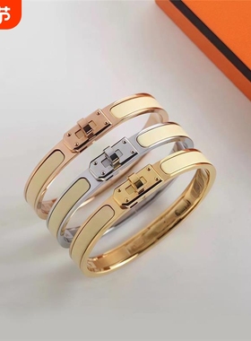 爱马款仕H字母手镯珐琅玫瑰金宽版轻奢男女情侣通用经典款H型手环