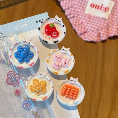 水果草莓猪猪盘甜美学生ins卡通猫咪可爱女孩树脂发卡通发饰品