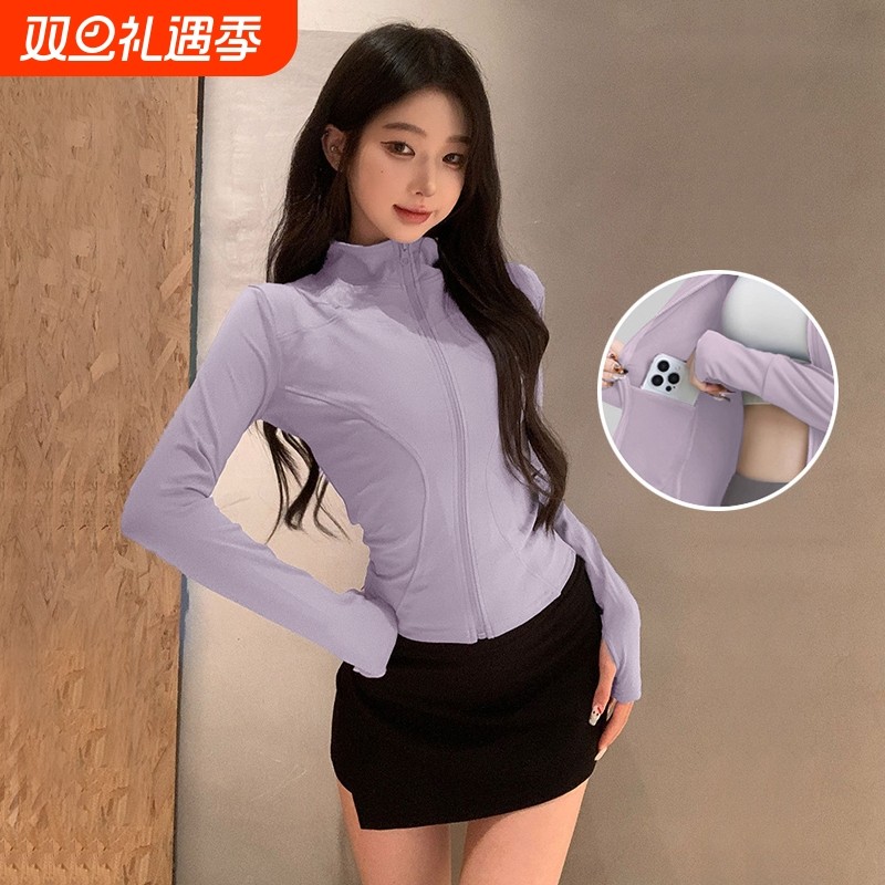 女士跑步瑜伽服外套秋冬款修身女款运动长袖上衣收腰健身服速干