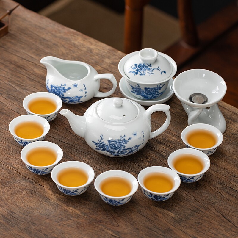 潮汕功夫茶小茶具套装中式青花陶瓷家用泡茶器茶壶盖碗茶杯白瓷