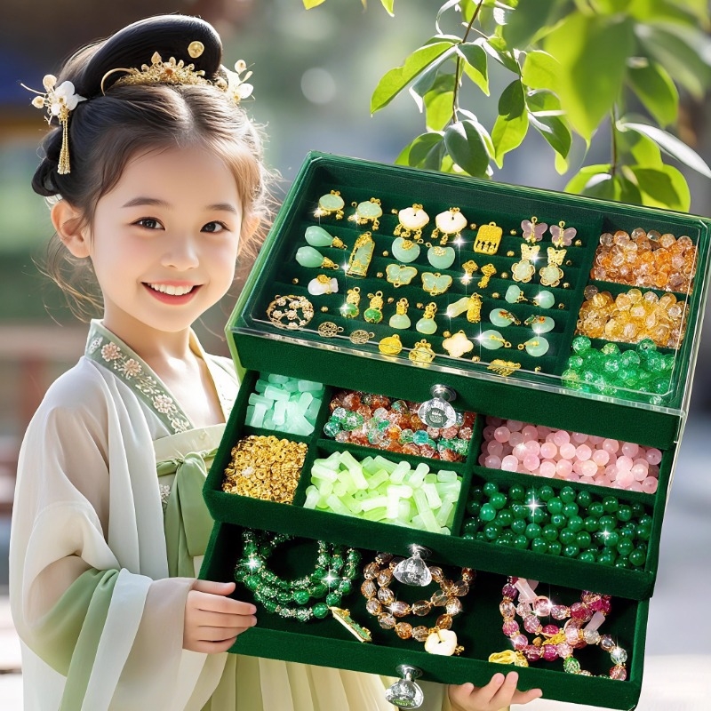 古风儿童手链串珠手串手工diy材料女孩子的礼物玩具礼盒6女童珠子