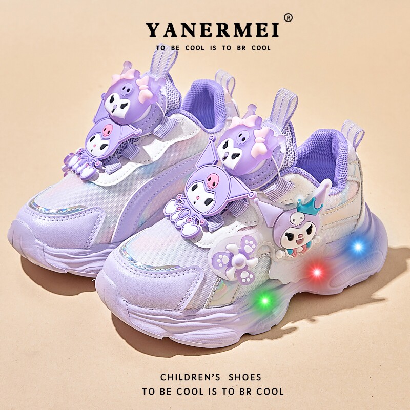 女童运动鞋官网正品网面透气库洛米发光2026春秋女儿童亮灯公主鞋