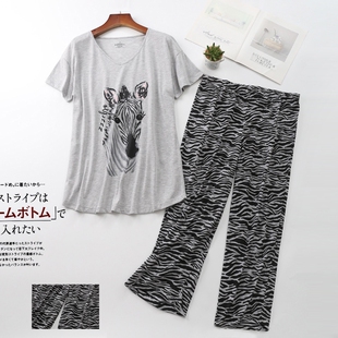 睡衣女夏季短袖韩版加大加肥薄款女士家居服套装可爱清新一套代发