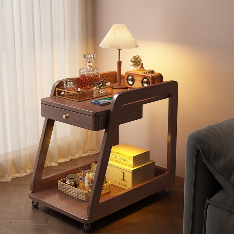 b实木可移动边几带轮茶几简易床头小推车家用客厅沙发侧边柜茶水