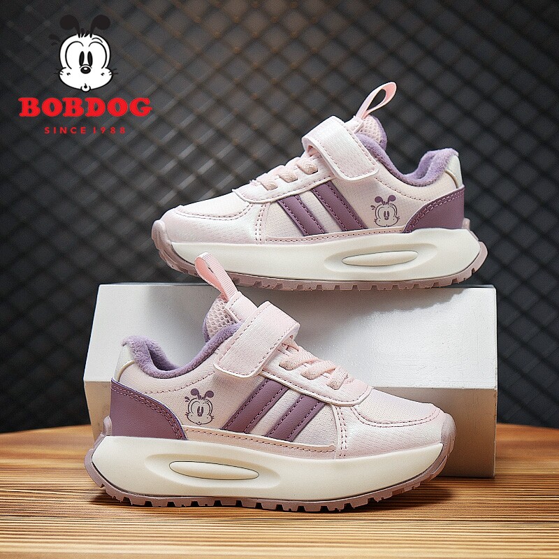 巴布豆女童棉鞋2025秋冬新款加绒保暖二棉阿甘鞋子皮面儿童运动鞋