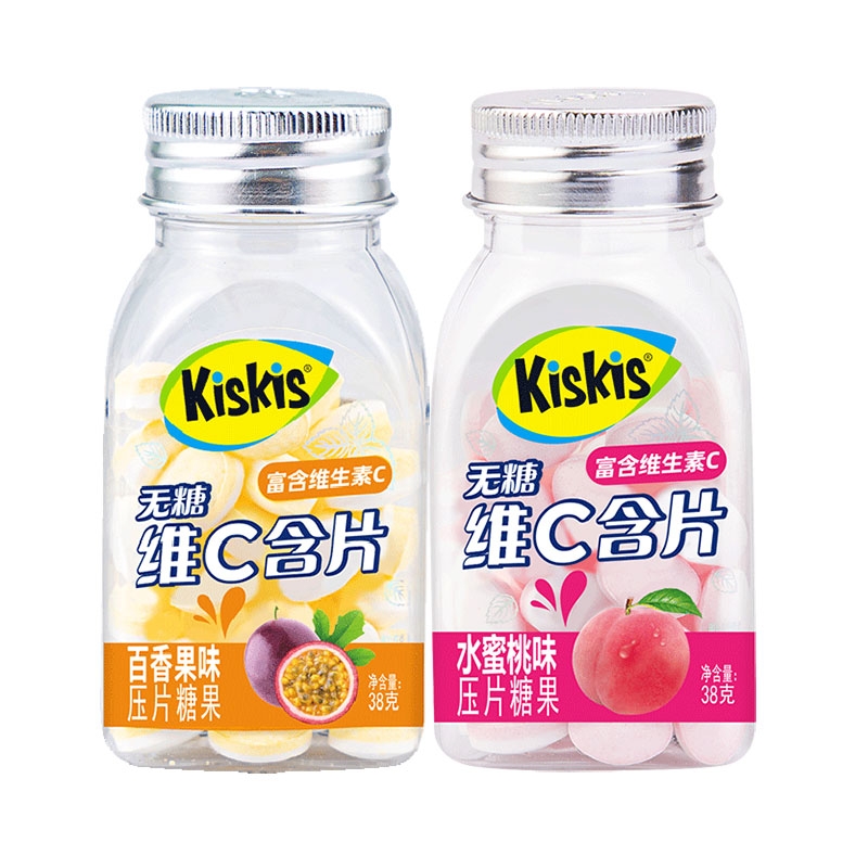 酷滋kiskis维c清口含片无糖薄荷糖果亲嘴口气清新零食2瓶装清