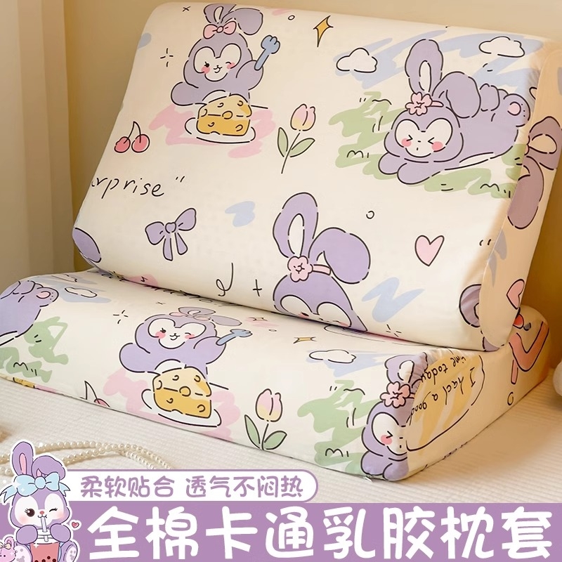 卡通纯棉儿童乳胶枕头套30X50一对装40x60单个兔子全棉枕芯