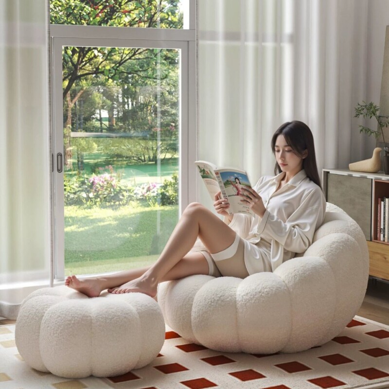 懒人沙发网红南瓜榻榻米单人沙发羊羔绒奶油客厅小户型卧室阳台