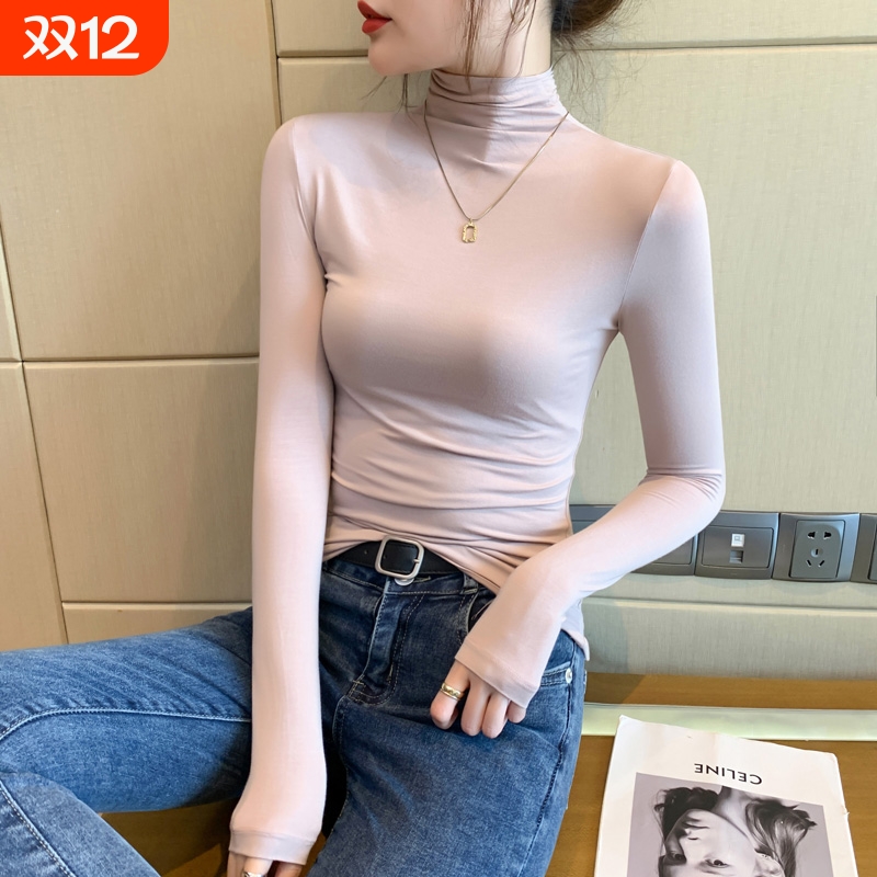 莫代尔半高领打底衫女内搭秋冬新款长袖修身显瘦高级感可外穿上衣