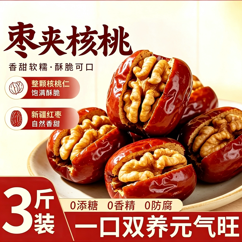 枣夹核桃仁独立包装特产灰枣红枣去核零食小吃无核孕妇酥脆大枣