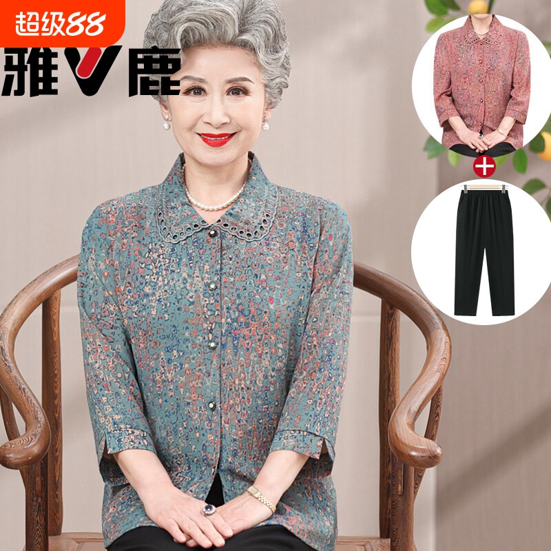 老年人夏装女衬衫中年妈妈款衬衣图片