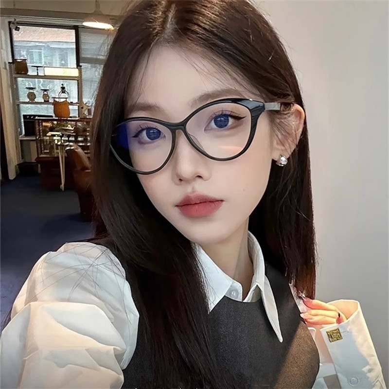 猫眼黑框眼镜框女素颜神器近视
