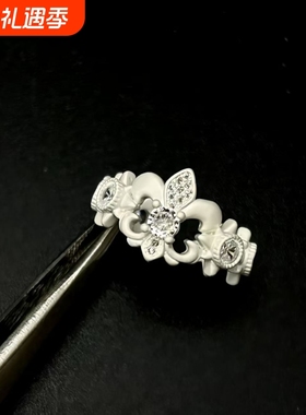 复古宫廷风白色鸢尾花戒指高级感轻奢气质食指戒时尚百搭小众指环