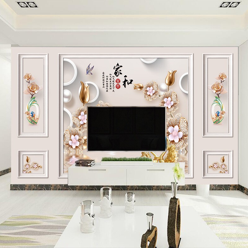 自带边框客厅电视背景墙壁画客厅影视墙卧室壁纸自粘PVC跨境代发