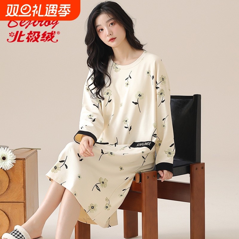 2025新款睡衣女春秋季长袖胖mm200斤加大码长款睡裙秋冬孕妇