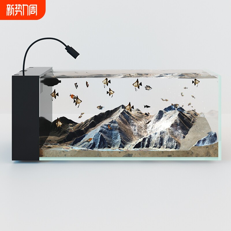 鱼缸溪流缸客厅桌面侧滤一体成型造景过滤制氧侧过滤生态金鱼缸