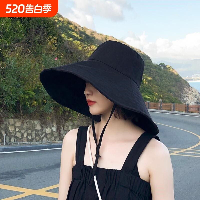大帽檐遮阳帽子女夏季韩版潮渔夫帽防紫外线太阳帽骑车遮脸防晒帽