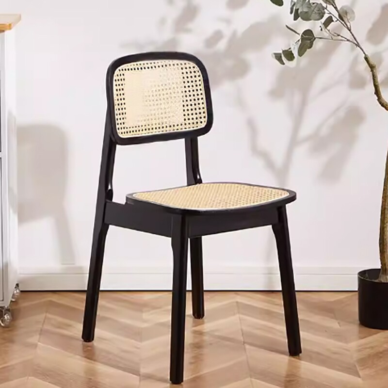 b日式藤编椅子餐椅实木靠背出租屋家用简约餐桌椅民宿餐厅凳新款