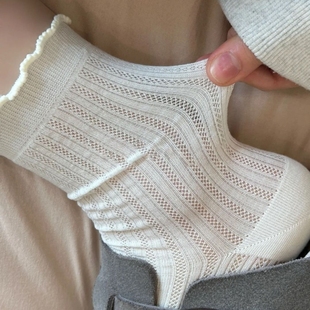 爆款 中筒袜纯棉月子袜2025新款 春秋花边长筒袜 薄款 堆堆袜子女夏季