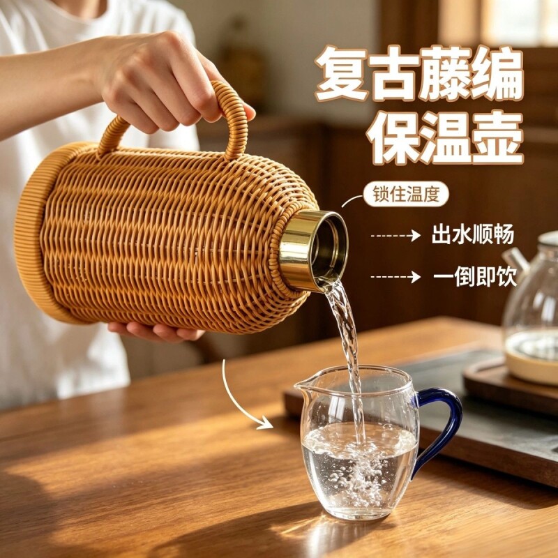 仿藤编保温壶复古热水瓶老式玻璃内胆暖水壶开水瓶茶室手提保温瓶