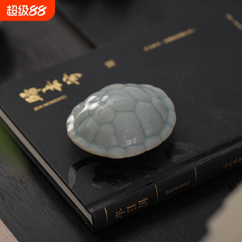 汝窑富甲一方茶宠摆件创意陶瓷精品可养龟壳盖置茶台茶玩茶道配件图片