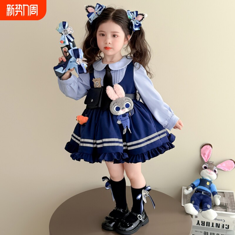女童春夏朱迪兔子警官cos服儿童洛丽塔长袖学院风连衣裙子