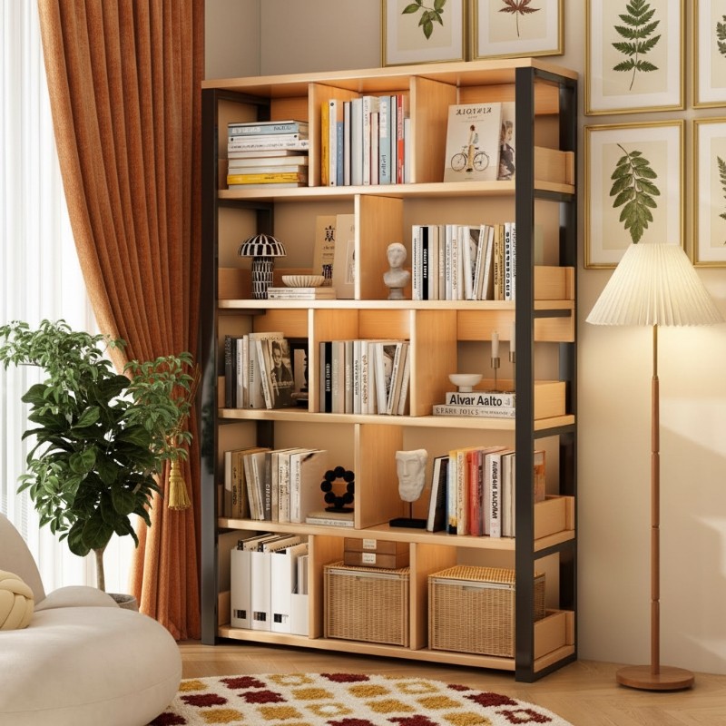 钢制书架落地置物架一体靠墙多层货架铁艺储物架办公室书柜展示柜