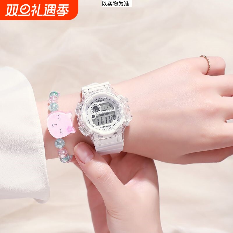 手表女款学生党初高中生白色少女ins高颜值情侣电子表手链夜光