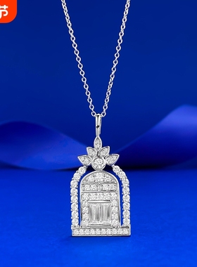 幸福之门项链女高定V金厚镀18K金轻奢高级感盾牌吊坠锁骨链培育