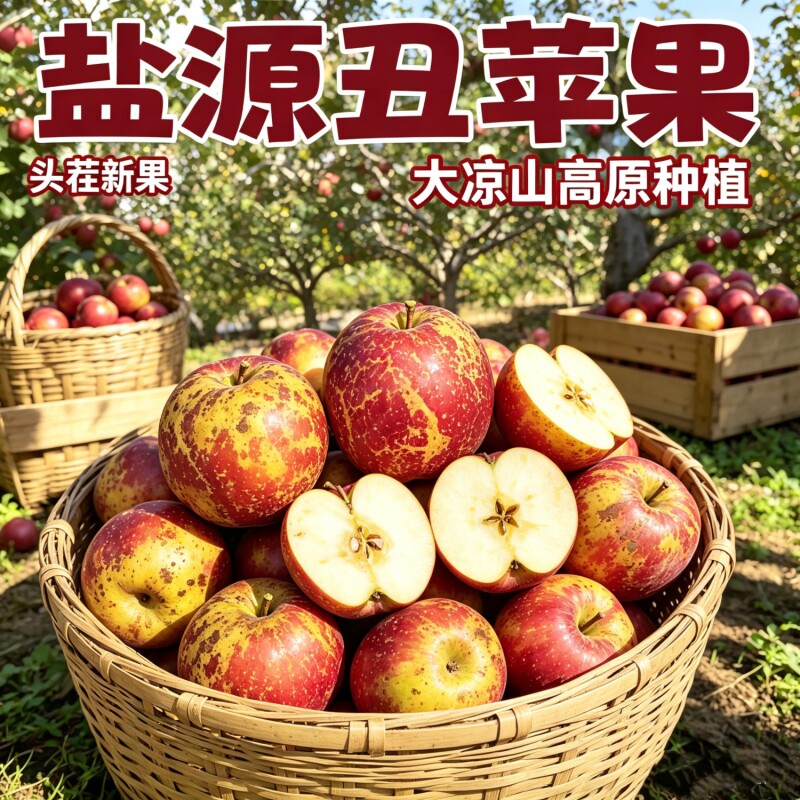 大凉山丑苹果盐源脆甜当季应季新鲜水果非红富士整箱批发