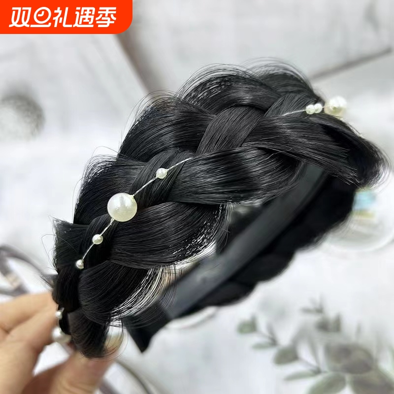 俏瑶辫发防滑假发带齿女手工珍珠发箍辫子宽边饰品麻花鱼骨辫头箍