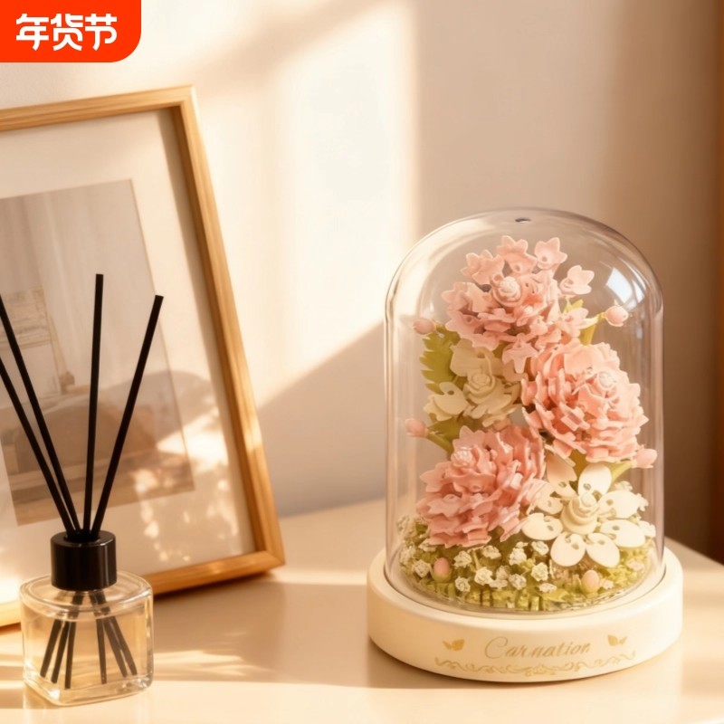 兼容乐高永生积木玫瑰花束拼装玩具樱花植物盆栽手工diy女孩礼物