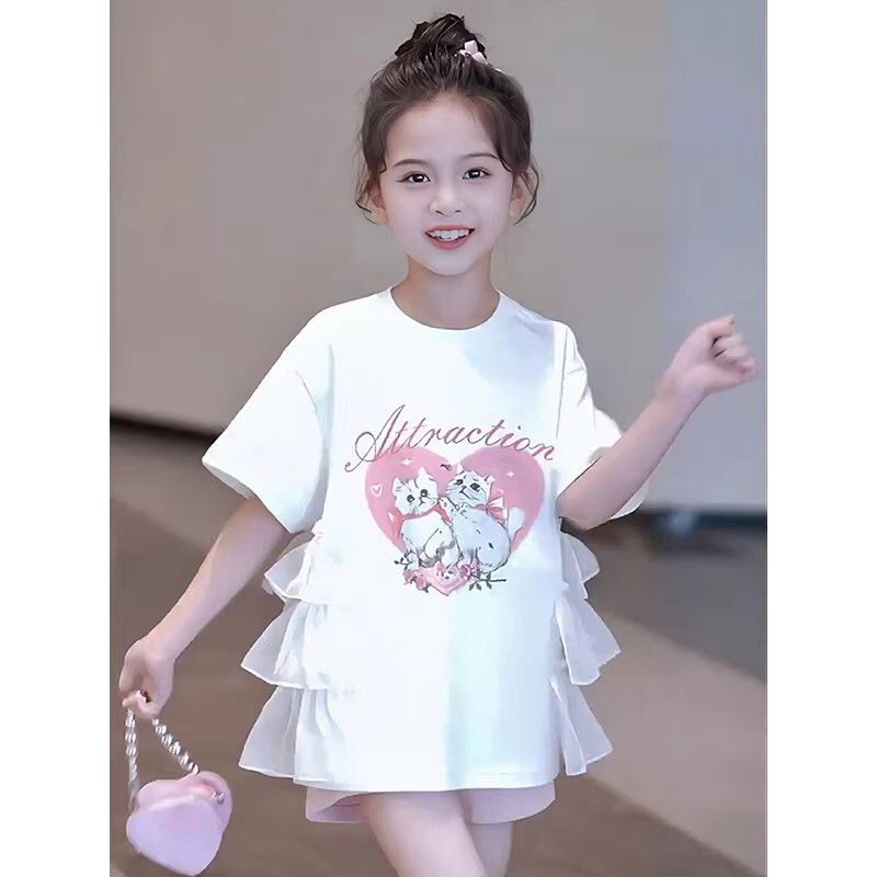 女童短袖T恤裙夏季2026新款潮儿童时髦裙子夏装女孩半袖洋气上衣