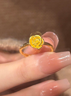 法式复古浪漫金色玫瑰花戒指