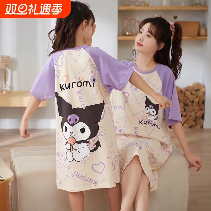 亲子母女睡裙女童夏季纯棉库洛米儿童睡衣短袖薄款公主女孩家居服