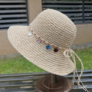 大檐防曬帽子女夏季 出游海邊度假草帽可折疊透氣漁夫帽女 時尚 韓版