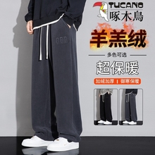 Jsmix啄木鸟羊羔绒裤子男士冬季加绒加大码卫裤宽松直筒休闲棉裤