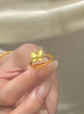 金色蝴蝶线条缠绕戒指女士宫廷风