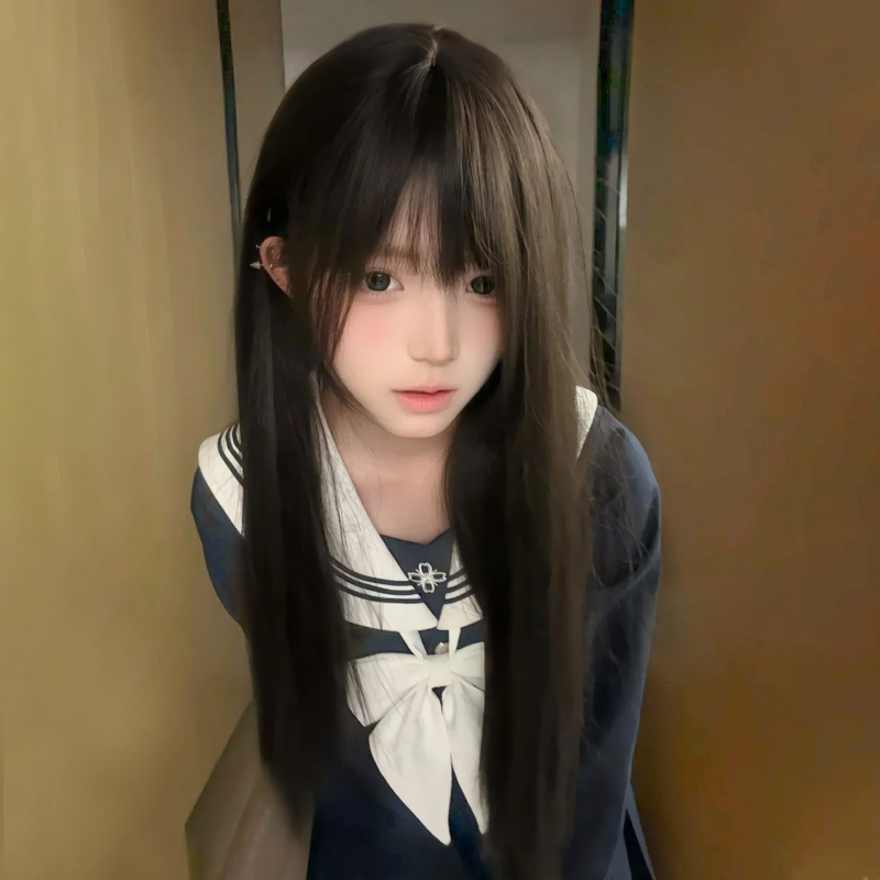款假发女长发Lolita齐刘海黑长直70cm少萝甜妹长直发日系jk仿真