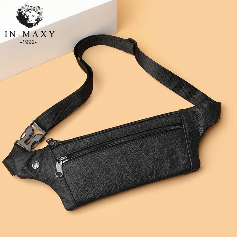 真皮男士腰包 2023新款运动超薄健身斜挎包牛皮时尚单肩男包