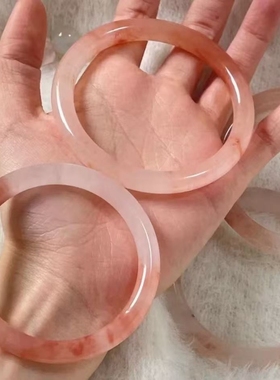 桃花酿手镯玉石平替金丝粉色圆条镯子女樱花粉玉手镯招桃花手饰