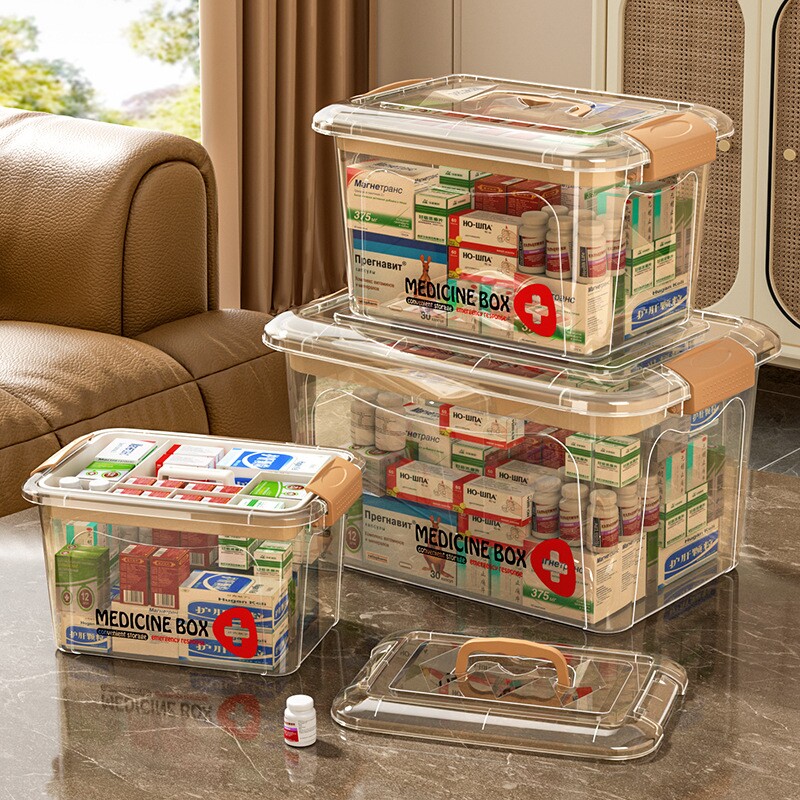 药箱家庭装家用大容量药盒收纳盒药品箱便携式医药箱多层密封两层