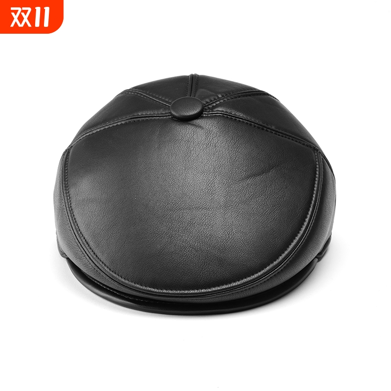 pu皮老人帽爸爸爷爷户外保暖加厚老式中老年鸭舌帽前进帽黑色秋季