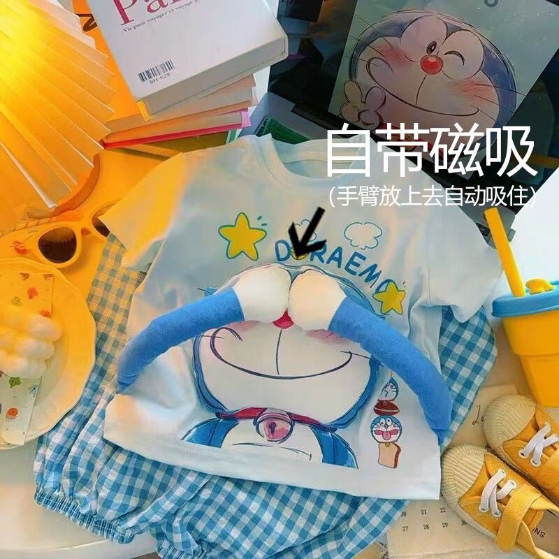 【磁吸】立体公仔亲子T恤纯棉短袖夏装宽松洋气印花儿童亮灯上衣
