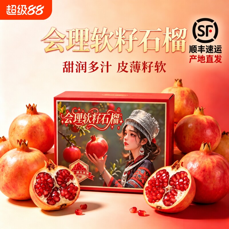 【顺丰包邮礼盒装】 正宗会理软籽石榴超甜多汁中秋送礼 送开果器