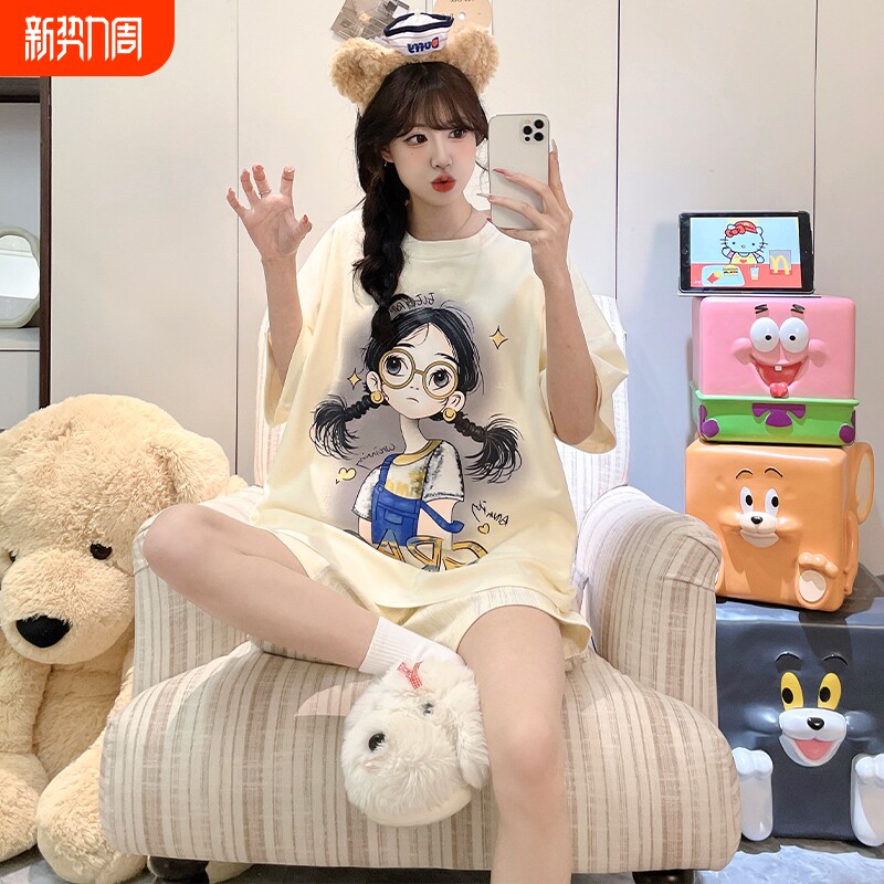 棉绸睡衣女款夏季短袖日系ins家居服2026新款可爱少女大码可外